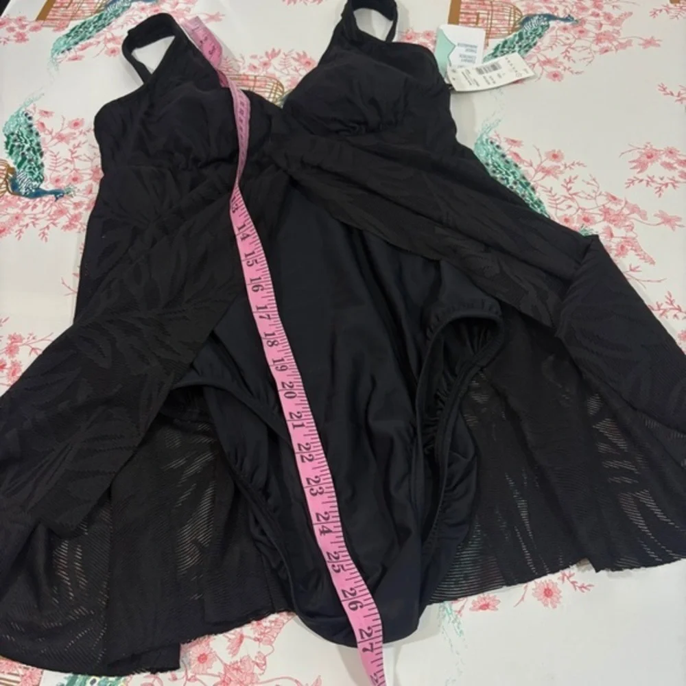 Swim Solutions Black V-Neck Flyaway Women's Tummy-Control Swim‎ swimsuit Dress 8 - Picture 7 of 11